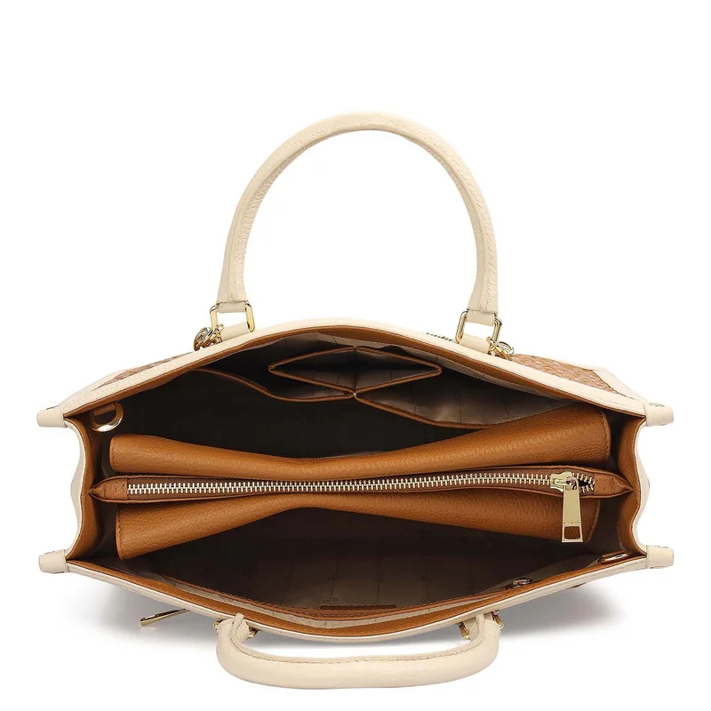 Da Milano Caramel Medium Monogram Leather Book Tote - Caramel for Women | Best Price UAE